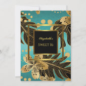 スウィート16バースデーパーティー金ゴールドティール（緑がかった色）ブラックフローラ 招待状 (裏面)