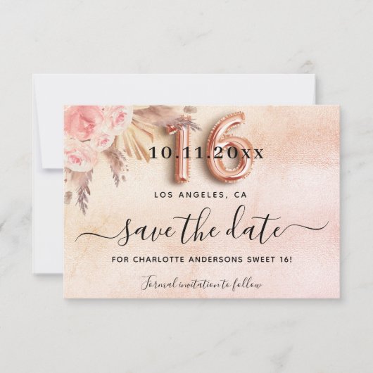 スウィート16パンパスグラスバラ金ゴールド花模様 セーブザデート (正面)