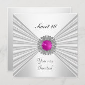 スウィート16パーティの招待状ホワイトピンクジュエル 招待状 (正面/裏面)