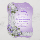 スウィート16パーティの招待状ホワイトローズ 招待状 (正面/裏面)