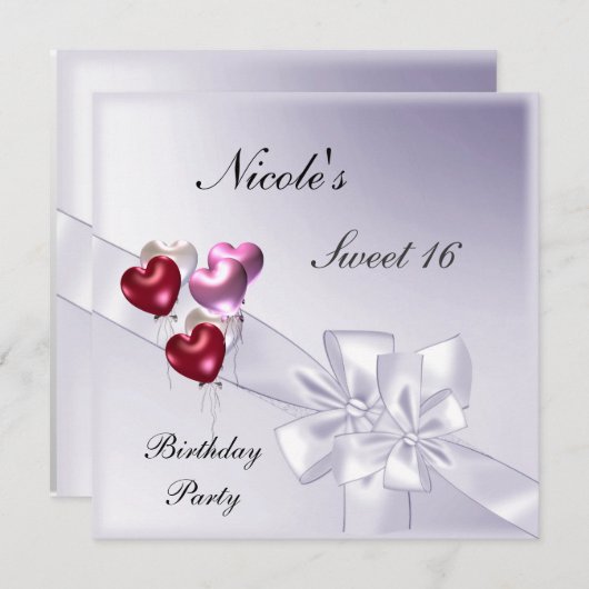 スウィート16パーティの招待状マウベーブレッドバルーン 招待状 (正面/裏面)