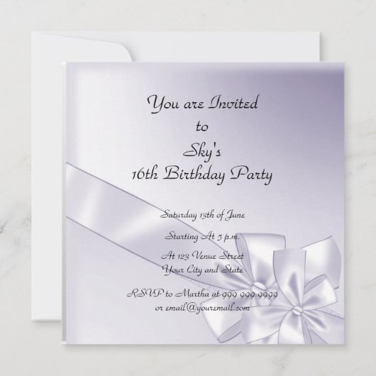 スウィート16パーティの招待状マウベーブレッドバルーン 招待状 (裏面)