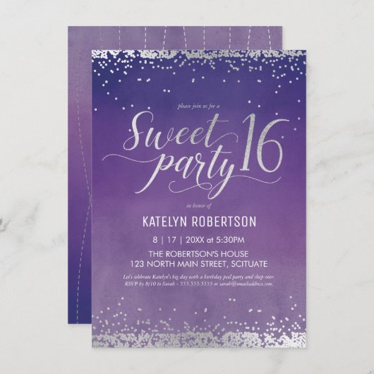 スウィート16パーティの招待状- 16th誕生日招待状 招待状 (正面/裏面)