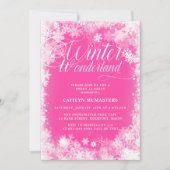 スウィート16パーティーウィンターワンダーランドスノーフレークピンク 招待状 (正面)