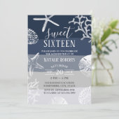 スウィート16パーティーエレガントネイビーブルービーチヒトデ 招待状 (スタンド正面)