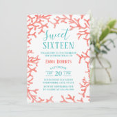 スウィート16パーティーエレガントビーチコーラルリーフ誕生日 招待状 (スタンド正面)