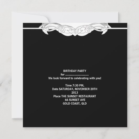 スウィート16パーティーエレガント白黒ヒョウ 招待状 (裏面)