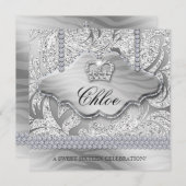 スウィート16パーティーグラッドホワイトクラウンジュエリー葉 招待状 (正面/裏面)