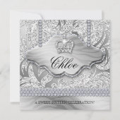 スウィート16パーティーグラッドホワイトクラウンジュエリー葉 招待状 (正面)