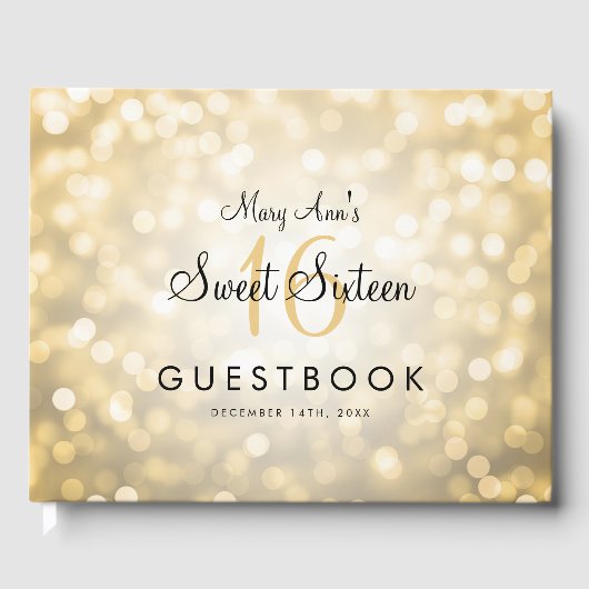 スウィート16パーティーゲストブック金ゴールドグリッターライト ゲストブック (正面)