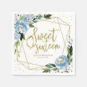 スウィート16パーティーゴールドフォイルダスティブルーフローラナプキンス スタンダードカクテルナプキン (正面)