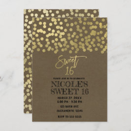 スウィート16パーティーゴールドフォイルモダンシック素朴クラフト 招待状