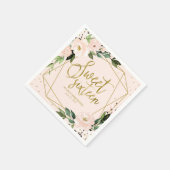 スウィート16パーティーゴールドフォイル赤面ピンクフローラ スタンダードカクテルナプキン (角)