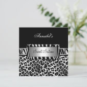 スウィート16パーティーゼブラ白黒ヒョウ 招待状 (スタンド正面)