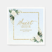 スウィート16パーティーダスティブルーゴールドフォイルフローラ スタンダードカクテルナプキン (正面)