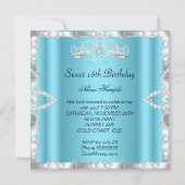 スウィート16パーティーティアラティール（緑がかった色）ブルーダイヤフェイクモンド 招待状 (裏面)