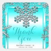 スウィート16パーティーティール（緑がかった色）グリッターグラムウィンタースノーフレーク スクエアシール (正面)