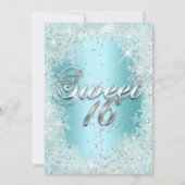 スウィート16パーティーティール（緑がかった色）ブルーシルバーウィンターワンダーランド 招待状 (裏面)