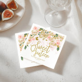 スウィート16パーティーナプキンス赤面ピンクバタフライフローラ スタンダードカクテルナプキン