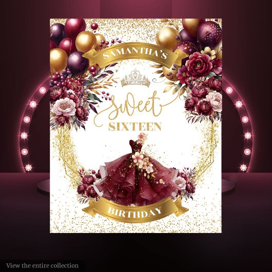 スウィート16パーティーバックドランドブルガンディドレスグリッター タペストリー