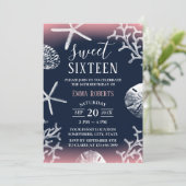 スウィート16パーティービーチコーラルリーフスターフィッシュネイビーブルー 招待状 (スタンド正面)