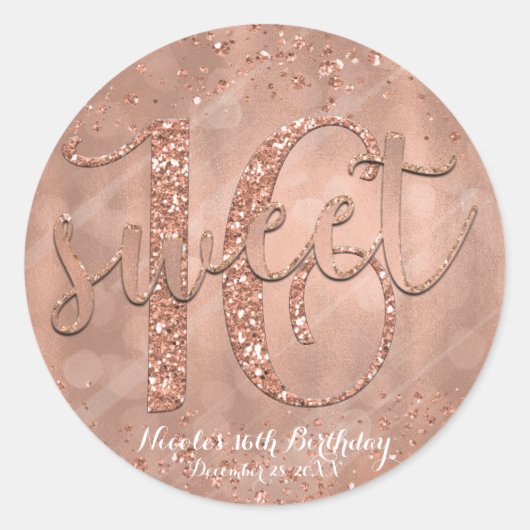 スウィート16パーティーピンクローズ金ゴールドグラマー ラウンドシール (正面)