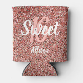 スウィート16パーティーピンクローズ金ゴールドグリッター パーソナライズされた 缶クーラー