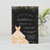スウィート16パーティーブラック金ゴールドグリッタードレス 招待状 (スタンド正面)