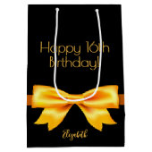 スウィート16パーティーブラック金ゴールドボウ名 ミディアムペーパーバッグ (裏面)