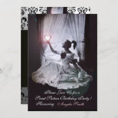 スウィート16パーティーブラック&ホワイトダマスクシャンパン 招待状 (正面/裏面)