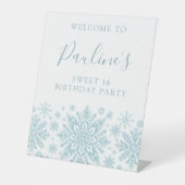 スウィート16パーティーブルーホワイトスノーフレークウェルカム 台座サイン (正面)