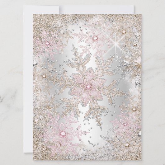 スウィート16パーティーベージュピンクシルバーウィンターワンダーランド 招待状 (裏面)