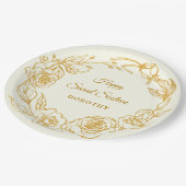 スウィート16パーティールクセ金ゴールドバラフローラアイボリー ペーパープレート (アングル)