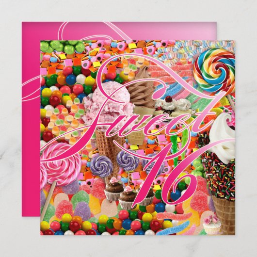 スウィート16パーティー招待状キャンディピンク 招待状 (正面/裏面)