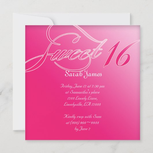 スウィート16パーティー招待状キャンディピンク 招待状 (裏面)