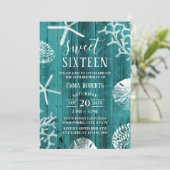 スウィート16パーティー素朴ティール(緑がかった色)ビーチヒトデ 招待状 (スタンド正面)