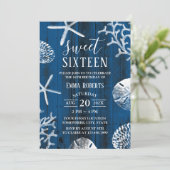スウィート16パーティー素朴ネイビーブルービーチヒトデ 招待状 (スタンド正面)