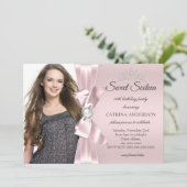 スウィート16パーティー赤面ピンクフォトダイヤモンドボウティアラ 招待状 (スタンド正面)