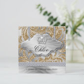 スウィート16パーティー金ゴールドクラウンジュエリー葉 招待状 (スタンド正面)