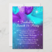 スウィート16パーティー ティールパープル シルバーバルーン 招待状 (正面)