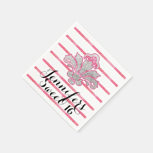 スウィート16パーティーFXシルバーダマスクピンク紙ナプキンス スタンダードカクテルナプキン (角)