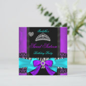 スウィート16パーティーSweet sixteenパープルティール（緑がかった色）ゼブラ 招待状 (スタンド正面)