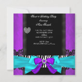 スウィート16パーティーSweet sixteenパープルティール（緑がかった色）ゼブラ 招待状 (裏面)