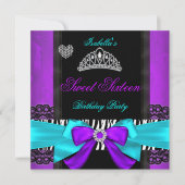 スウィート16パーティーSweet sixteenパープルティール（緑がかった色）ゼブラ 招待状 (正面)