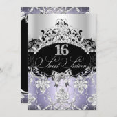 スウィート16パープルスパークルティアラ誕生日招待状 招待状 (正面/裏面)