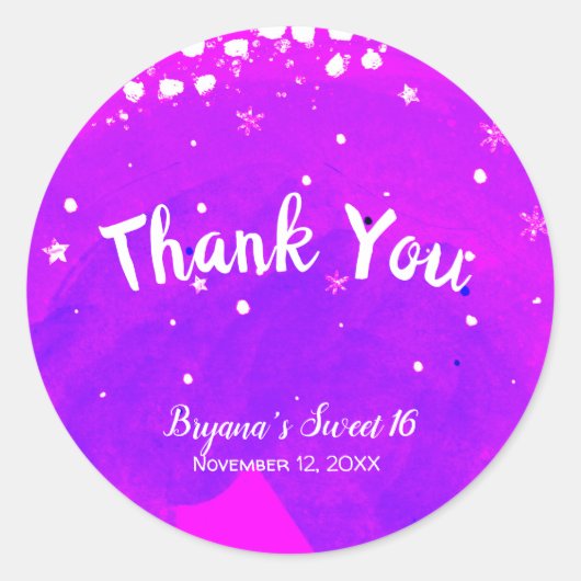 スウィート16パープルピンクトレンディーモダンパーティーの好意 ラウンドシール (正面)