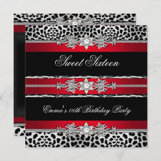 スウィート16ヒョウ赤いブラックダイヤモンド2 招待状 (正面/裏面)