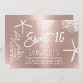 スウィート16ビーチスターフィッシュコーラルシーシェルバラ金ゴールド 招待状 (正面/裏面)