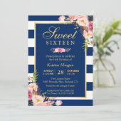 スウィート16ピエレガントンクフローラネイビーブルーストライプズ 招待状 (スタンド正面)