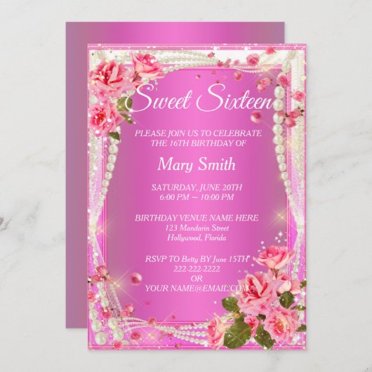 スウィート16ピエレガントンクフローラ誕生日招待状 招待状 (正面/裏面)